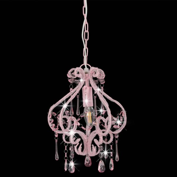 vidaXL Ceiling Lamp with Beads Pink Round E14 - Image 4