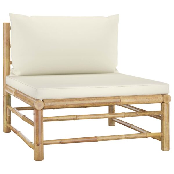 vidaXL 10 Piece Garden Lounge Set with Cream White Cushions Bamboo - Image 5