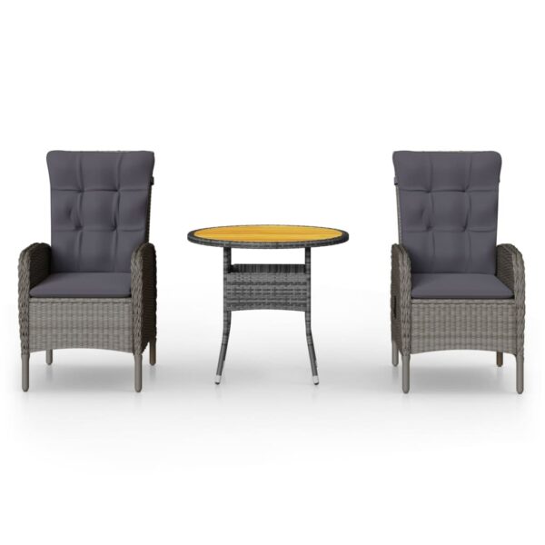 vidaXL 3 Piece Garden Bistro Set Poly Rattan Grey - Image 2