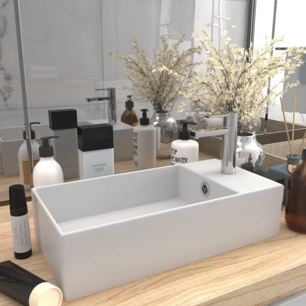 vidaXL Bathroom Sink with Overflow Ceramic Matt White - Image 1