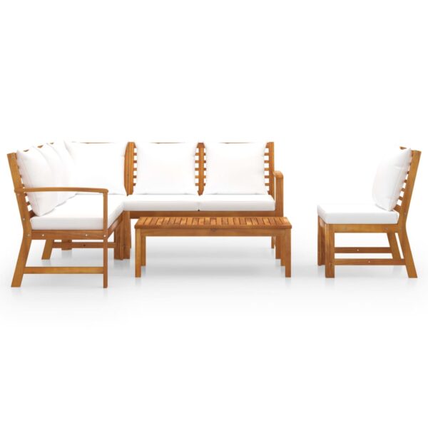 vidaXL 5 Piece Garden Lounge Set with Cushion Cream Solid Acacia Wood - Image 3