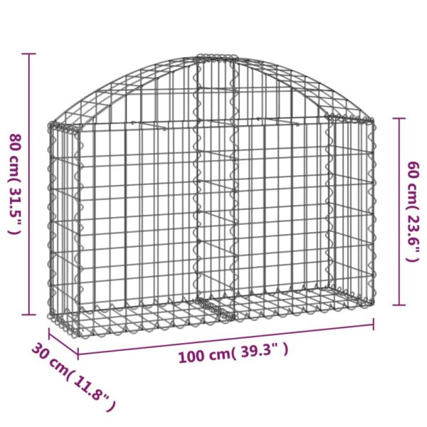 vidaXL Arched Gabion Basket 100x30x60/80 cm Galvanised Iron - Image 5