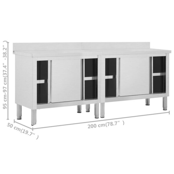 vidaXL Work Tables with Sliding Doors 2pcs 200x50x(95-97)cm Stainless Steel - Image 9