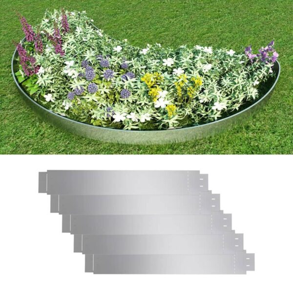 vidaXL Set of 5 Flexible Lawn Fence Galvanised Steel 100 x 14 cm - Image 1