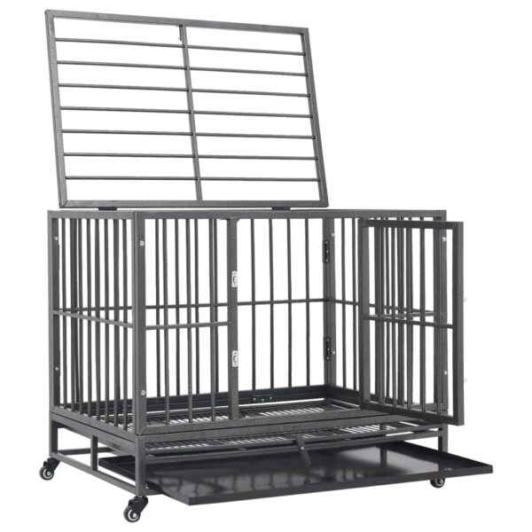 vidaXL Dog Cage with Wheels Steel 92x62x76 cm - Image 5