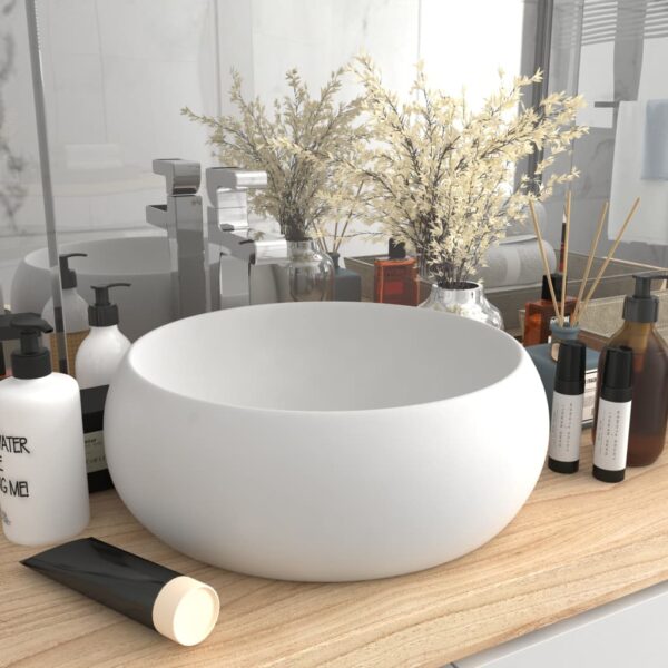 vidaXL Luxury Wash Basin Round Matt White 40x15 cm Ceramic - Image 1