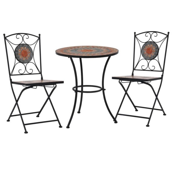 vidaXL 3 Piece Mosaic Bistro Set Ceramic Tile Orange/Grey - Image 1