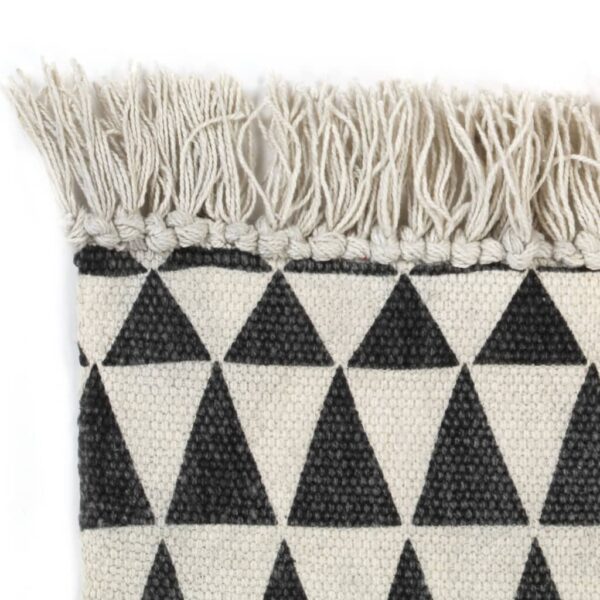 vidaXL Kilim Rug Cotton 120x180 cm with Pattern Black/White - Image 3
