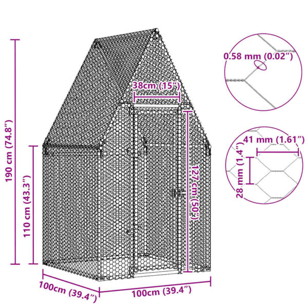 vidaXL Chicken Cage Silver 100x100x190 cm Galvanised Steel - Image 10