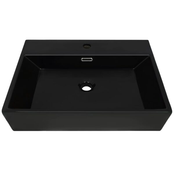 vidaXL Basin with Faucet Hole Ceramic Black 60.5x42.5x14.5 cm - Image 3