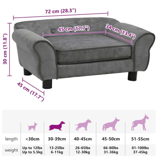 vidaXL Dog Sofa Dark Grey 72x45x30 cm Plush - Image 9