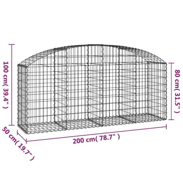 vidaXL Arched Gabion Basket 200x50x80/100 cm Galvanised Iron - Image 5