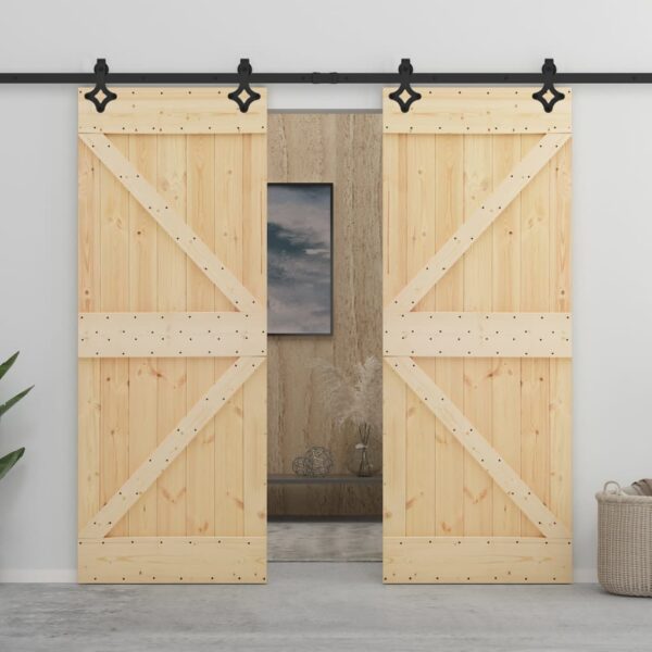 vidaXL Sliding Door with Hardware Set 90x210 cm Solid Pine Wood - Image 1