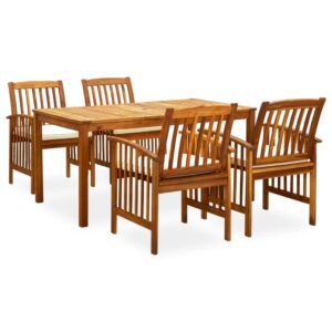 vidaXL 5 Piece Garden Dining Set with Cushions Solid Acacia Wood