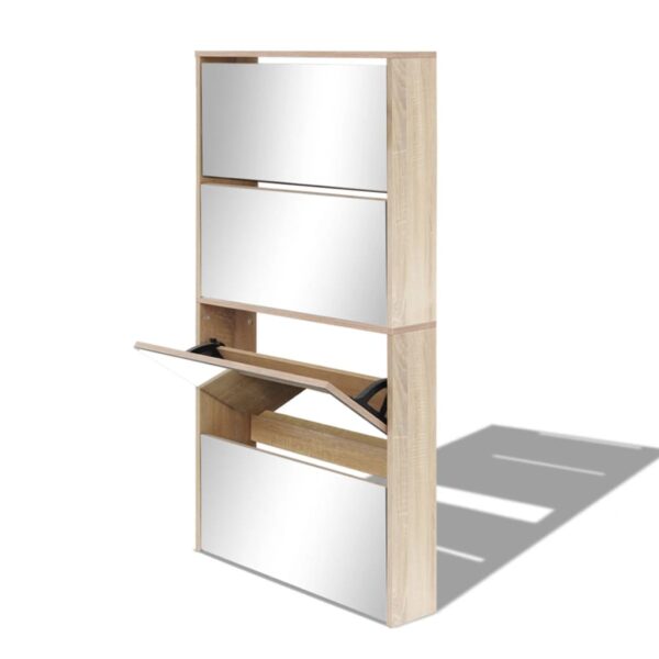vidaXL Shoe Cabinet 4-Layer Mirror Oak 63x17x134 cm - Image 4