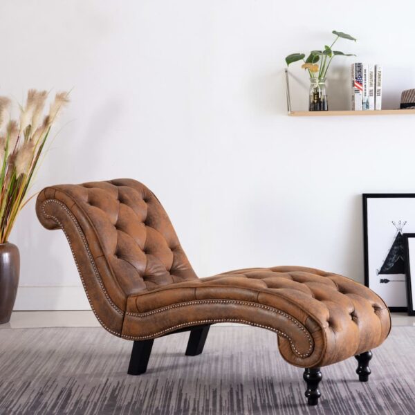 vidaXL Chaise Lounge Brown Faux Suede Leather - Image 1