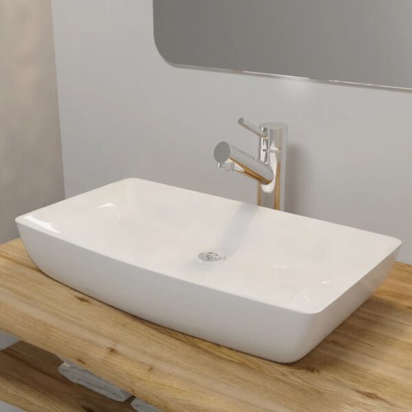 vidaXL Luxury Ceramic Basin Rectangular Sink White 71 x 39 cm - Image 1