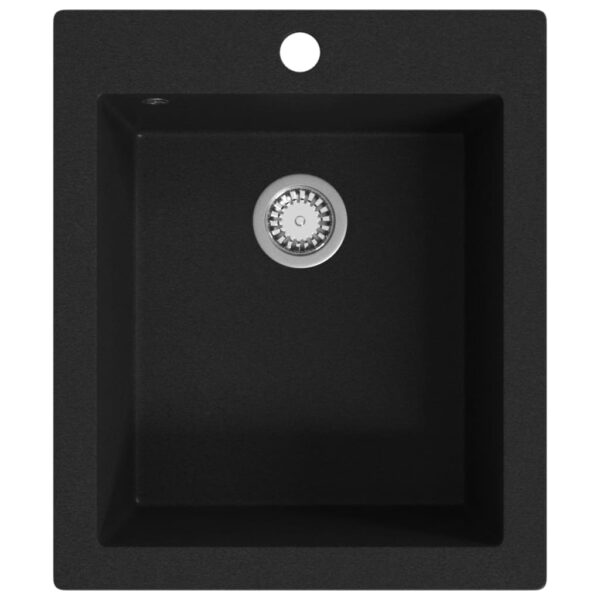 vidaXL Overmount Kitchen Sink Single Basin Granite Black - Image 2
