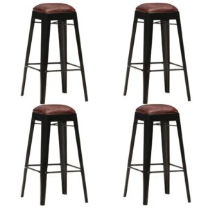 vidaXL Bar Stools 4 pcs Black Real Leather
