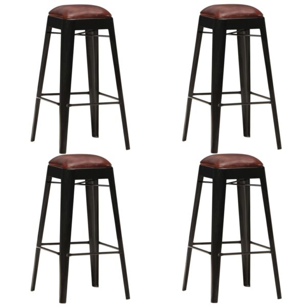 vidaXL Bar Stools 4 pcs Black Real Leather - Image 1