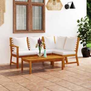 vidaXL 4 Piece Garden Lounge Set with Cushion Cream Solid Acacia Wood