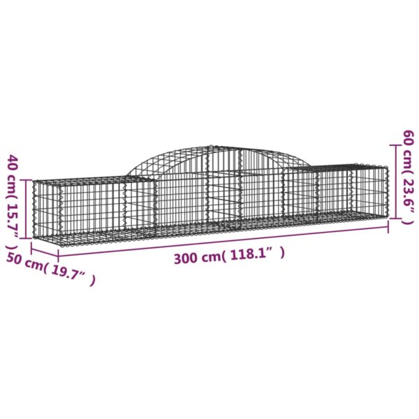 vidaXL Arched Gabion Basket 300x50x40/60 cm Galvanised Iron - Image 5