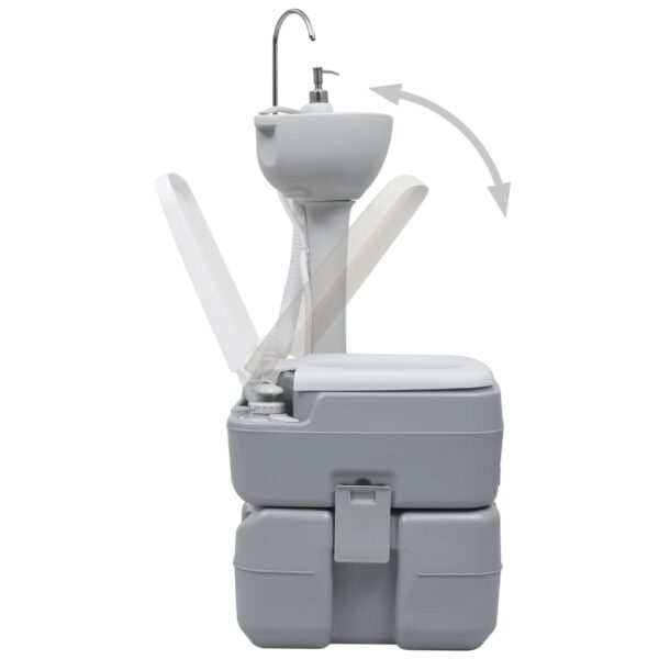 vidaXL Portable Camping Toilet and Handwash Stand Set Grey - Image 5