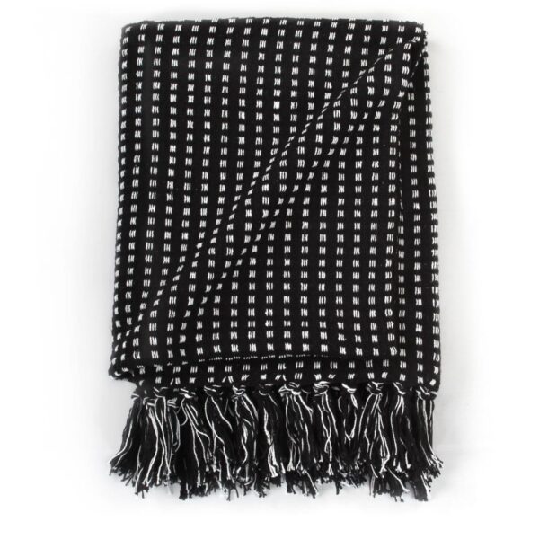 vidaXL Throw Cotton Squares 125x150 cm Black - Image 3