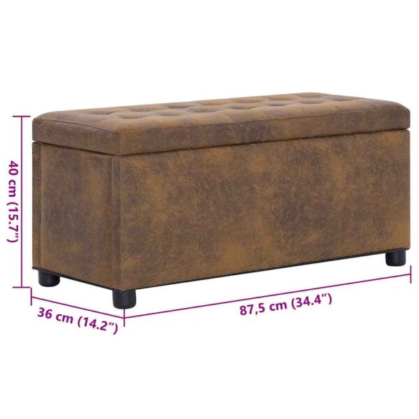 vidaXL Storage Ottoman 87.5 cm Brown Faux Suede Leather - Image 6