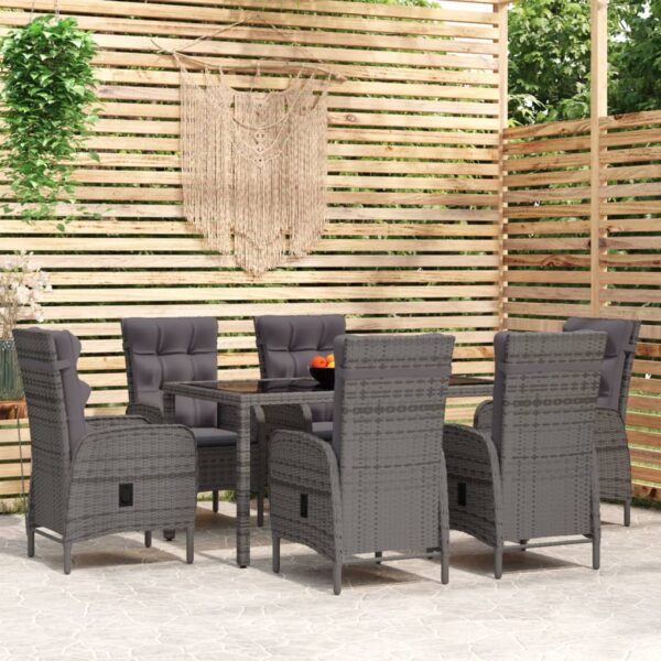vidaXL 7 Piece Garden Dining Set Poly Rattan Grey - Image 1