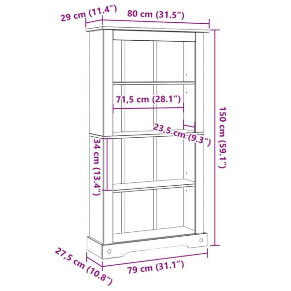 vidaXL 4-Tier Bookcase Mexican Pine Corona Range 80x29x150 cm - Image 9