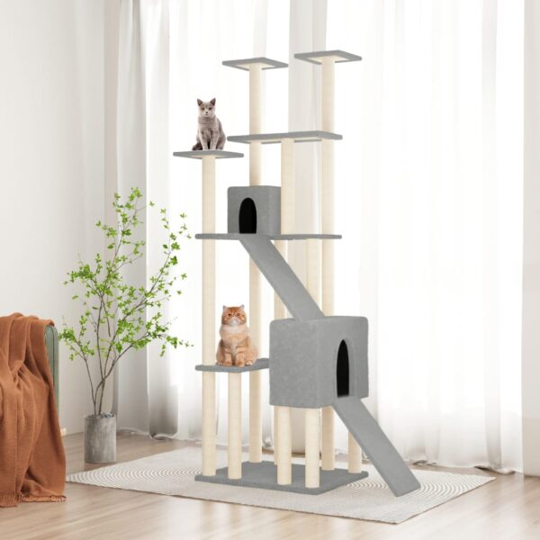 vidaXL Cat Tree with Sisal Scratching Posts Light Grey 190 cm - Image 1