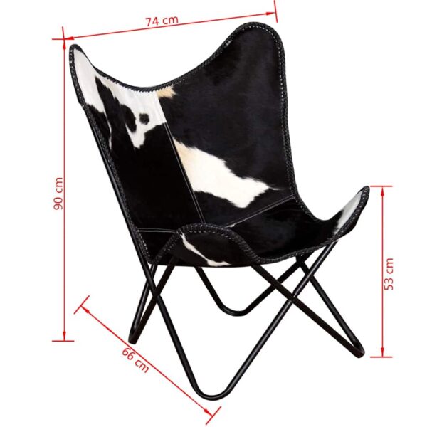 vidaXL Butterfly Chair Black and White Real Cowhide Leather - Image 10