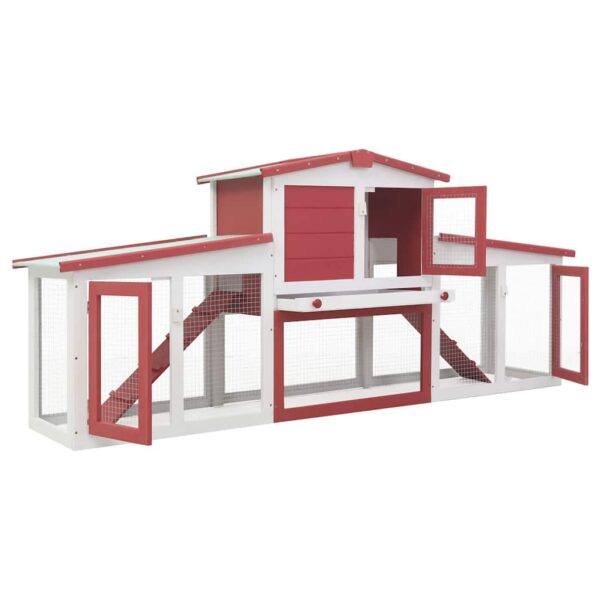vidaXL Outdoor Large Rabbit Hutch Red and White 201x45x85 cm Wood - Image 3