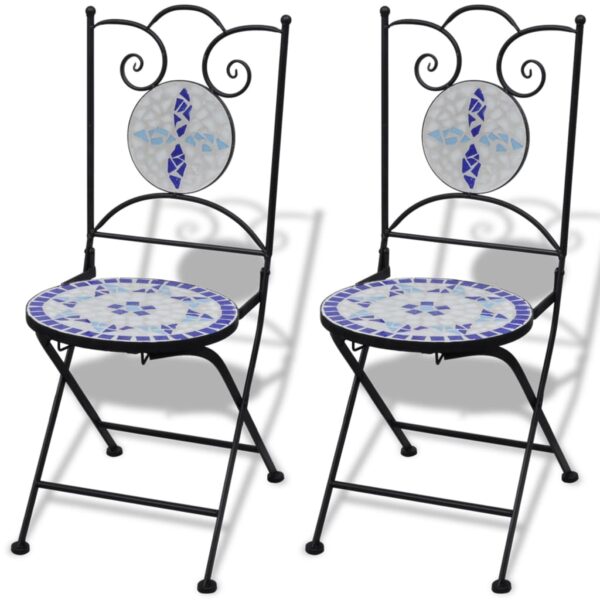 vidaXL 3 Piece Bistro Set Ceramic Tile Blue and White - Image 6