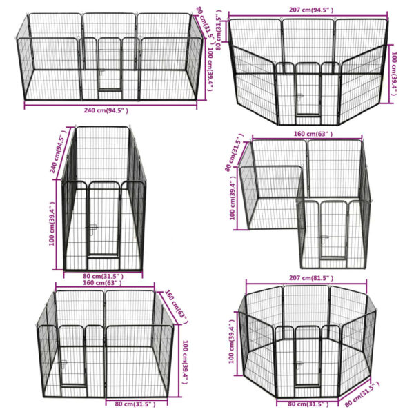 vidaXL Dog Playpen 8 Panels Steel 80x100 cm Black - Image 8
