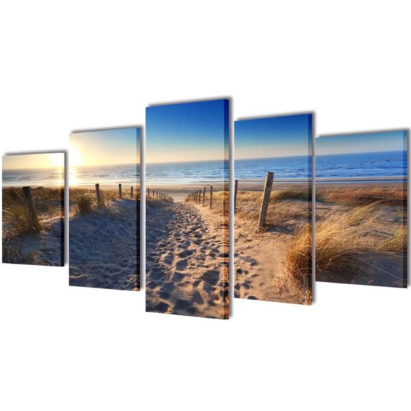 vidaXL Canvas Wall Print Set Sand Beach 200 x 100 cm - Image 1