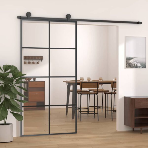 vidaXL Sliding Door Black 102,5x205 cm ESG Glass and Aluminium - Image 1