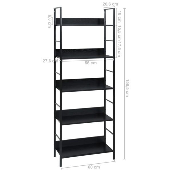 vidaXL 5-Layer Book Shelf Black 60x27.6x158.5 cm Engineered Wood - Image 8