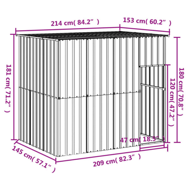 vidaXL Dog House with Roof Light Grey 214x153x181 cm Galvanised Steel - Image 5