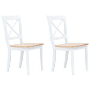 vidaXL Dining Chairs 2 pcs White and Light Wood Solid Rubber Wood
