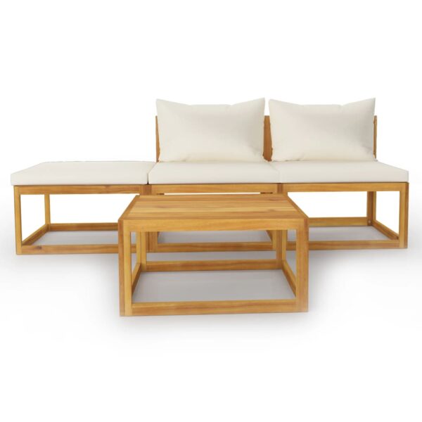 vidaXL 4 Piece Garden Lounge Set with Cushion Cream Solid Acacia Wood - Image 3