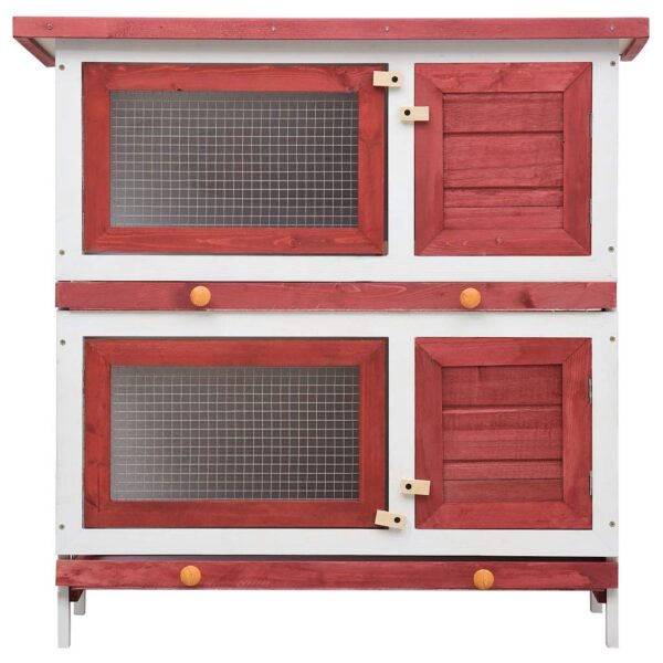 vidaXL Outdoor Rabbit Hutch 4 Doors Red Wood - Image 4