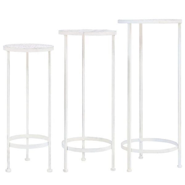 vidaXL Plant Stand Set 3 Pieces Vintage Style Metal Antique White - Image 1