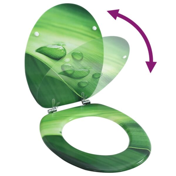 vidaXL WC Toilet Seat with Lid MDF Green Water Drop Design - Image 2