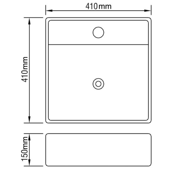 vidaXL Ceramic Basin Square with Overflow and Faucet Hole 41 x 41 cm - Image 6