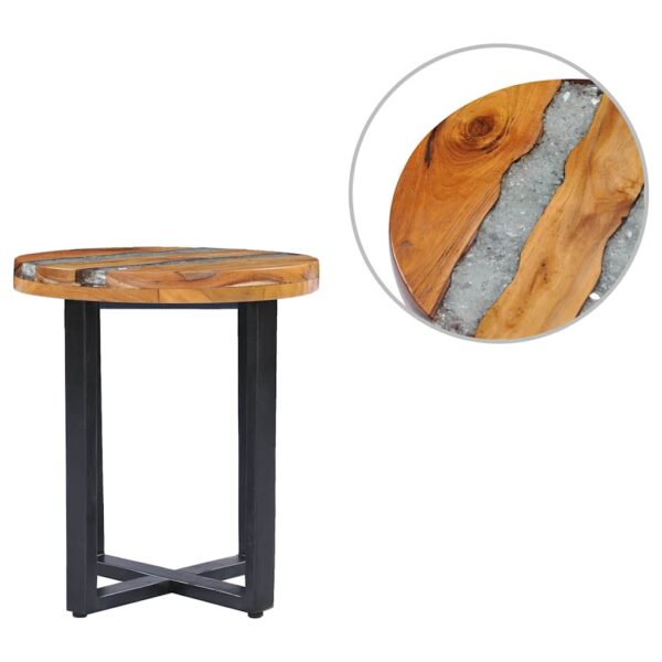 vidaXL Coffee Table 40x45 cm Solid Teak Wood and Polyresin - Image 2