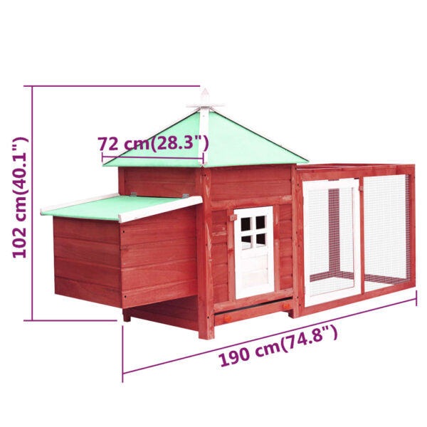 vidaXL Chicken Coop with Nest Box Red 190x72x102 cm Solid Firwood - Image 6