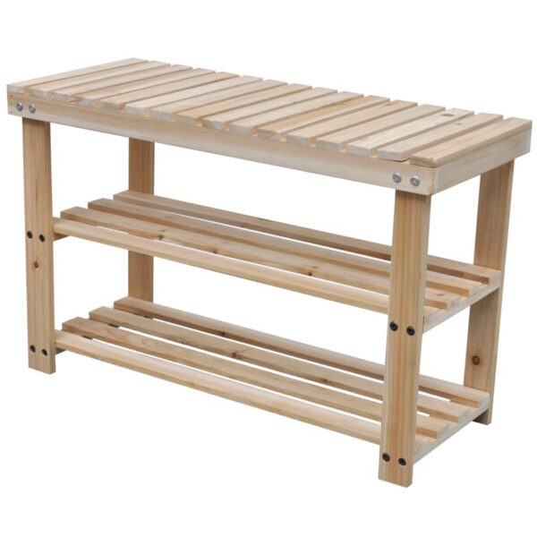 vidaXL 2-in-1 Shoe Rack with Bench Top 2 pcs Solid Wood - Image 2