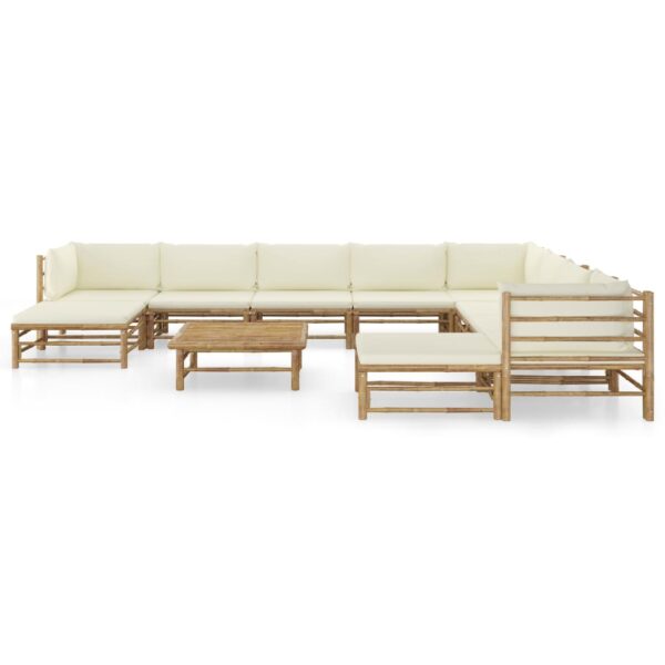 vidaXL 11 Piece Garden Lounge Set with Cream White Cushions Bamboo - Image 2